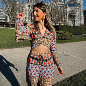 Chic Retro Bell sleeves Printed coord set