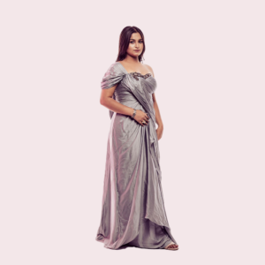 Enchanted Grey one-shoulder embellished Ruched gown