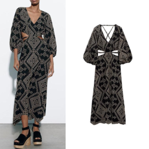 Kaleidoscope V neck embroided cutwork backless dress