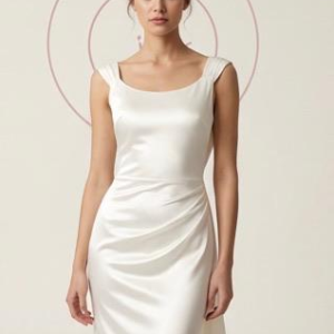 Lvory satin square-neck fishtail dress