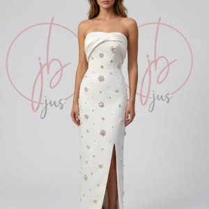 Lvory strapless pearl-embellished column dress