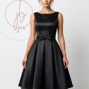 Classic black satin bow midi dress