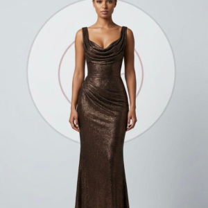 Bronze Metallic Cowl-Neck Maxi Dress